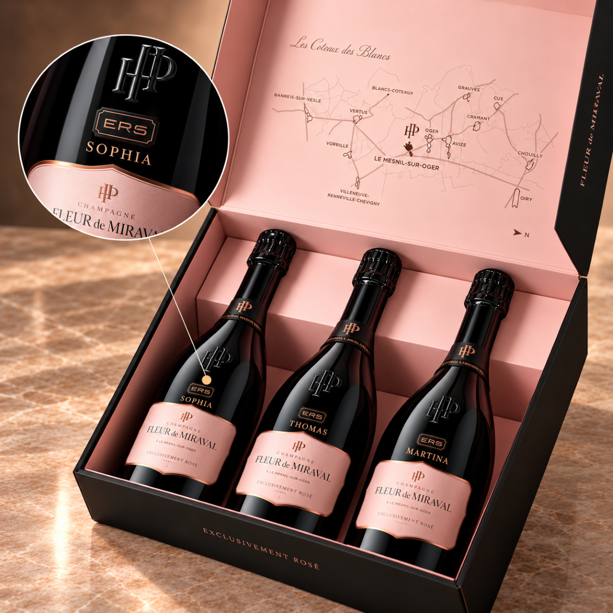 Brad Pitts Vision Champagne Fleur de Miraval ER5 - 3er-Set personalisiert -